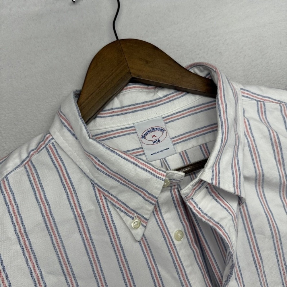 Brooks Brothers Button Down Shirt Mens XL Red White Striped Oxford Preppy OCBD